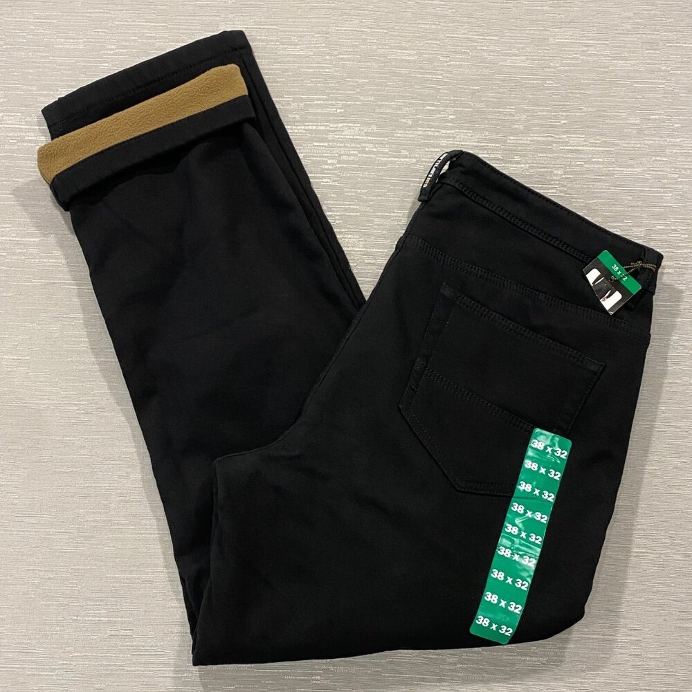 CAT Caterpillar Work Pants Mens 38 x 32 Black Canvas Fleece Lined Insulated